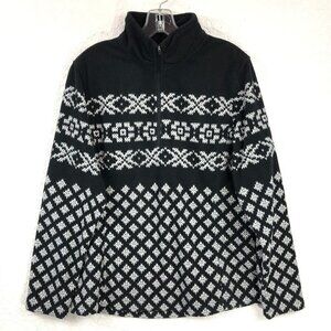 Lands' End Black and White 1/4 Zip Mock Neck Pullover Size L 14/16